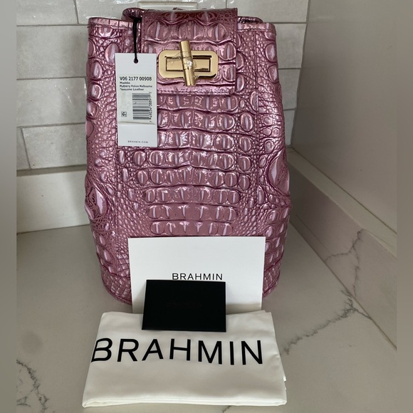NWT Brahmin Maddie Mulberry Potion Sling Bag Backpack Croc Embossed Leather - Picture 14 of 16